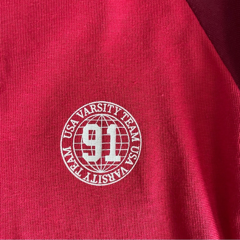 Topshop Red Varsity Raglan Long Sleeve Crop Top NWT - Picture 6 of 12